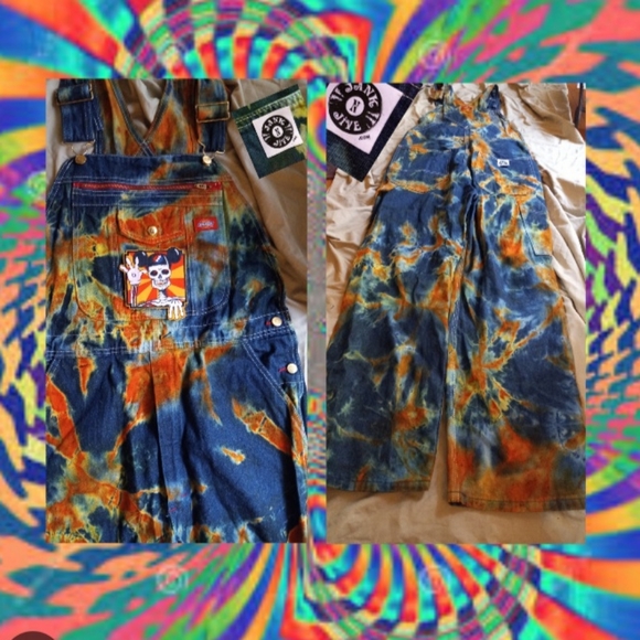 Grateful Dead Other - Tie dye Overalls 34×32, Grateful Dead patch Overalls, blue × orange Overalls